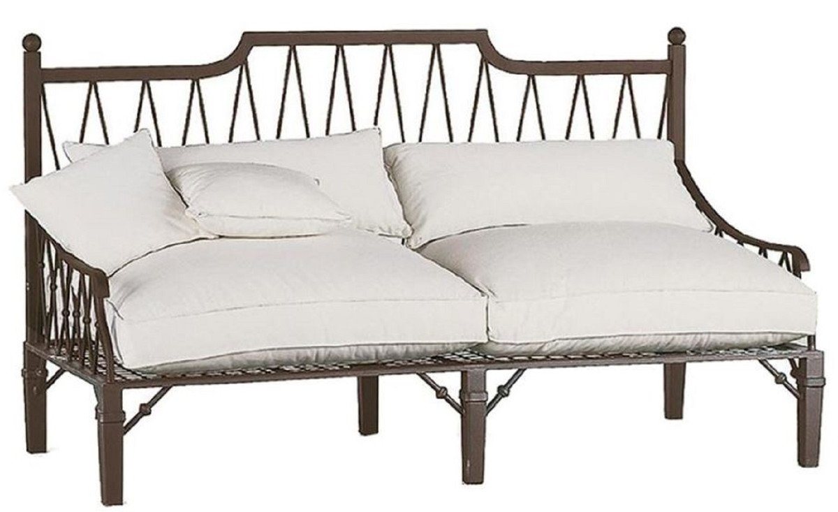 Casa Padrino Sofa Luxus Jugendstil Sofa Braun / Cremefarben 190 x 90 x H. 115 cm - Handgeschmiedetes Schmiedeeisen Sofa mit Kissen - Wohnzimmer Sofa - Garten Sofa - Terrassen Sofa - Luxus Qualität von Casa Padrino