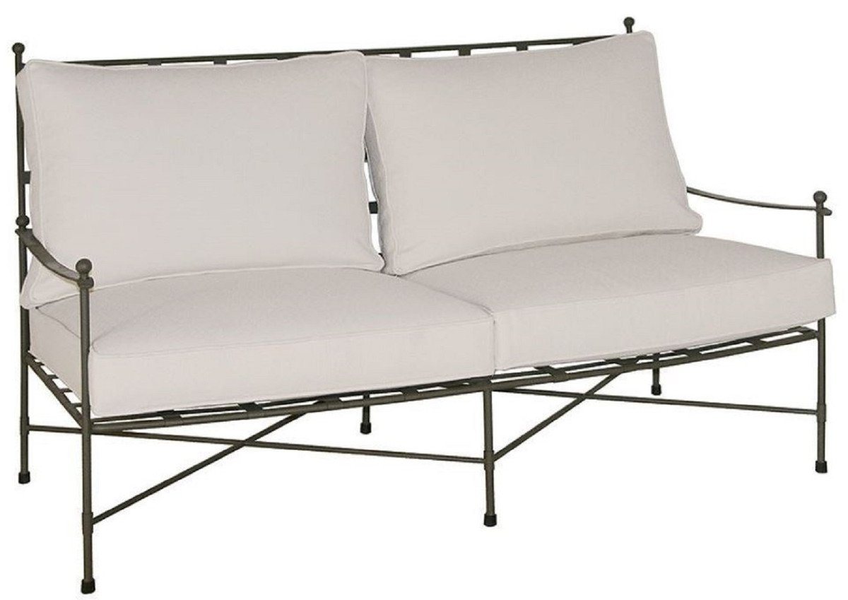 Casa Padrino Sofa Luxus Jugendstil Sofa Braun / Weiß 162 x 87 x H. 102 cm - Handgeschmiedetes Schmiedeeisen Sofa mit Kissen - Wohnzimmer Sofa - Garten Sofa - Terrassen Sofa - Luxus Qualität von Casa Padrino