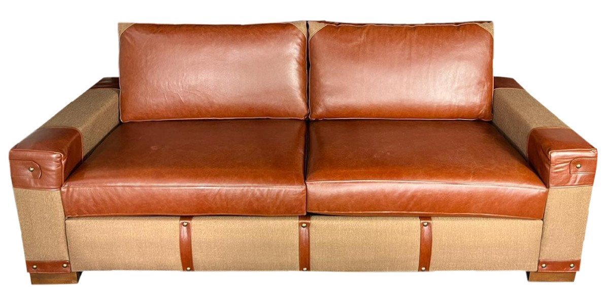 Casa Padrino Sofa Luxus Leder Sofa Braun / Beige 212 x 93 x H. 88 cm - Echtleder Wohnzimmer Sofa - Wohnzimmer Möbel - Luxus Kollektion von Casa Padrino