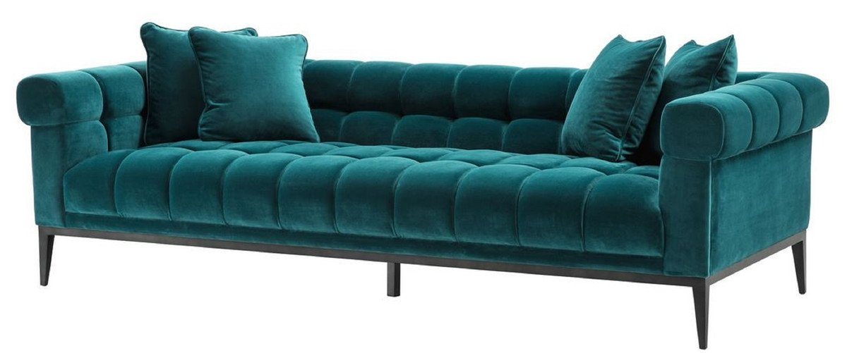 Casa Padrino Sofa Luxus Samt Sofa Meergrün / Schwarz 240 x 98 x H. 69 cm - Wohnzimmer Sofa mit 4 Kissen - Wohnzimmer Möbel - Luxus Möbel von Casa Padrino