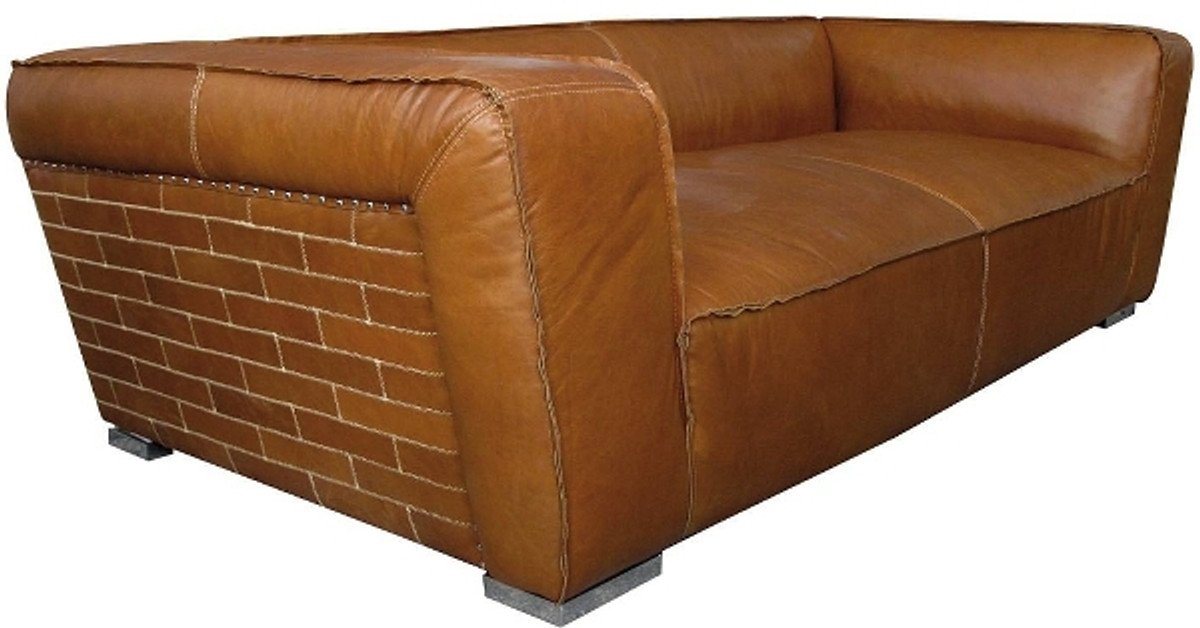 Casa Padrino Sofa Luxus Sofa Columbia Braun 228 x 112 x H. 67 cm - Echtleder Möbel von Casa Padrino