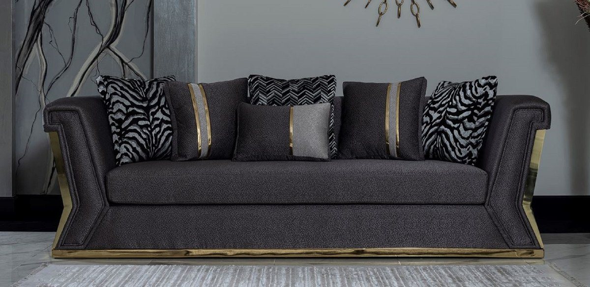 Casa Padrino Sofa Luxus Sofa Dunkelgrau / Gold - Elegantes Wohnzimmer Sofa mit dekorativen Kissen - Luxus Wohnzimmer Möbel von Casa Padrino