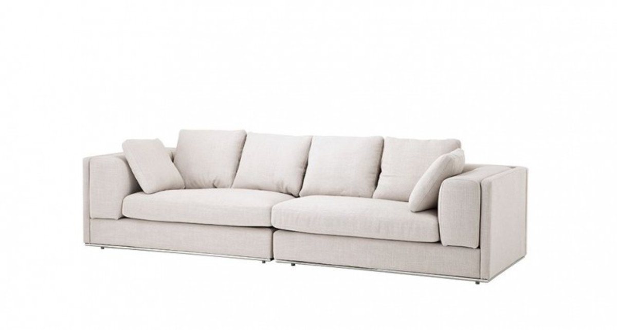 Casa Padrino Sofa Luxus Sofa Panama Natural mit poliertem Stahl Sockel - Luxus Möbel von Casa Padrino