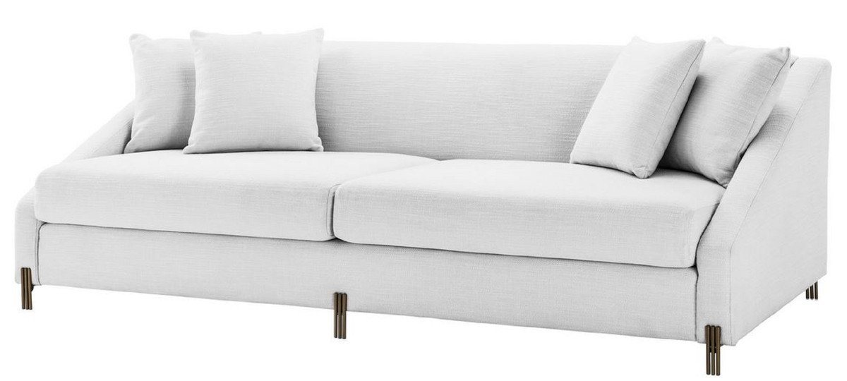 Casa Padrino Sofa Luxus Sofa Weiß / Messingfarben 223 x 94 x H. 73 cm - Wohnzimmer Sofa mit 4 Kissen - Luxus Möbel von Casa Padrino