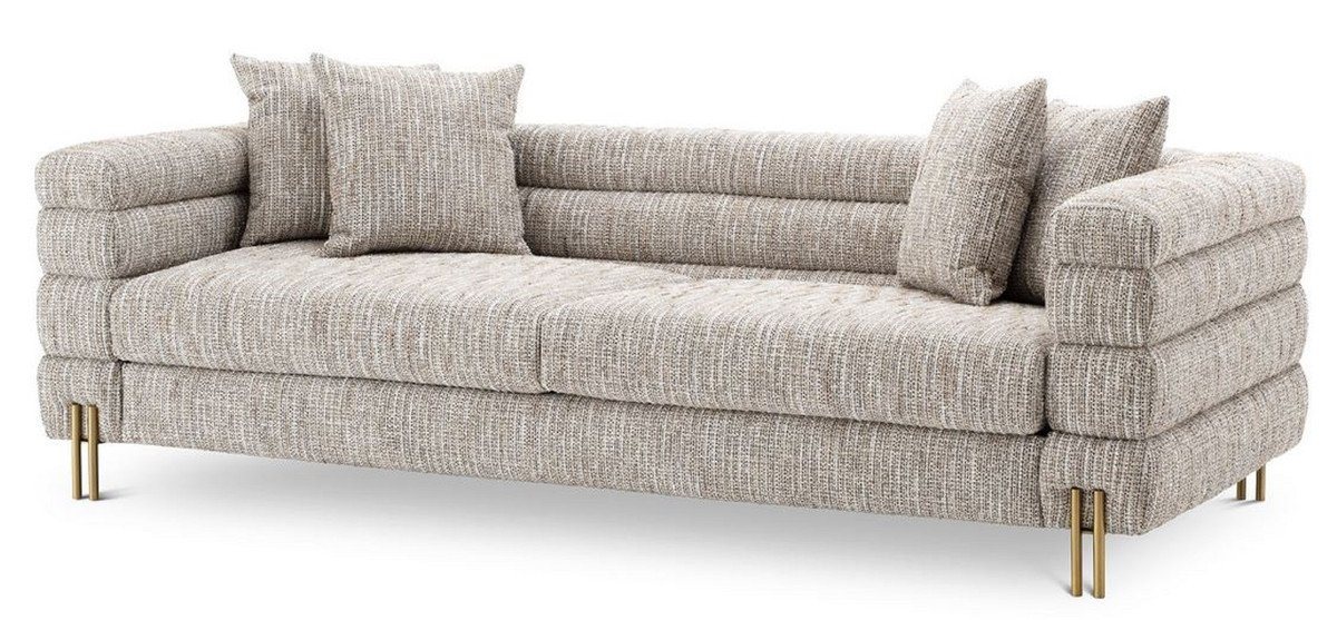 Casa Padrino Sofa Luxus Sofa mit Kissen Beige / Messingfarben 230 x 97 x H. 69 cm - Wohnzimmer Sofa - Hotel Sofa - Luxus Möbel von Casa Padrino