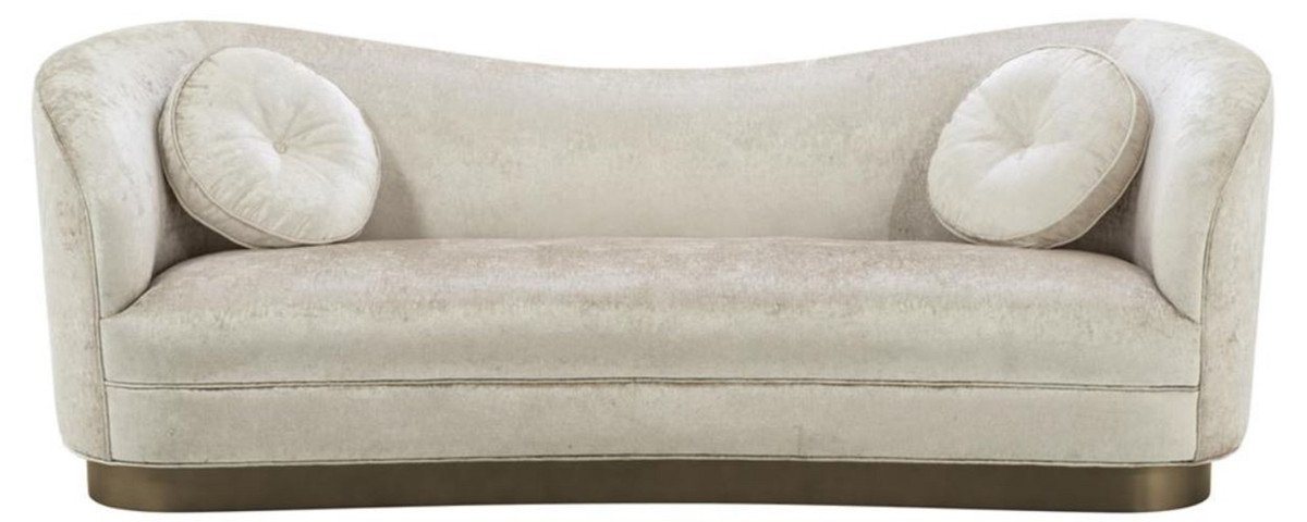 Casa Padrino Sofa Luxus Wohnzimmer Sofa Weiß-Beige / Bronze 230 x 85 x H. 82 cm - Gebogene Luxus Couch mit 2 dekorativen Kissen von Casa Padrino