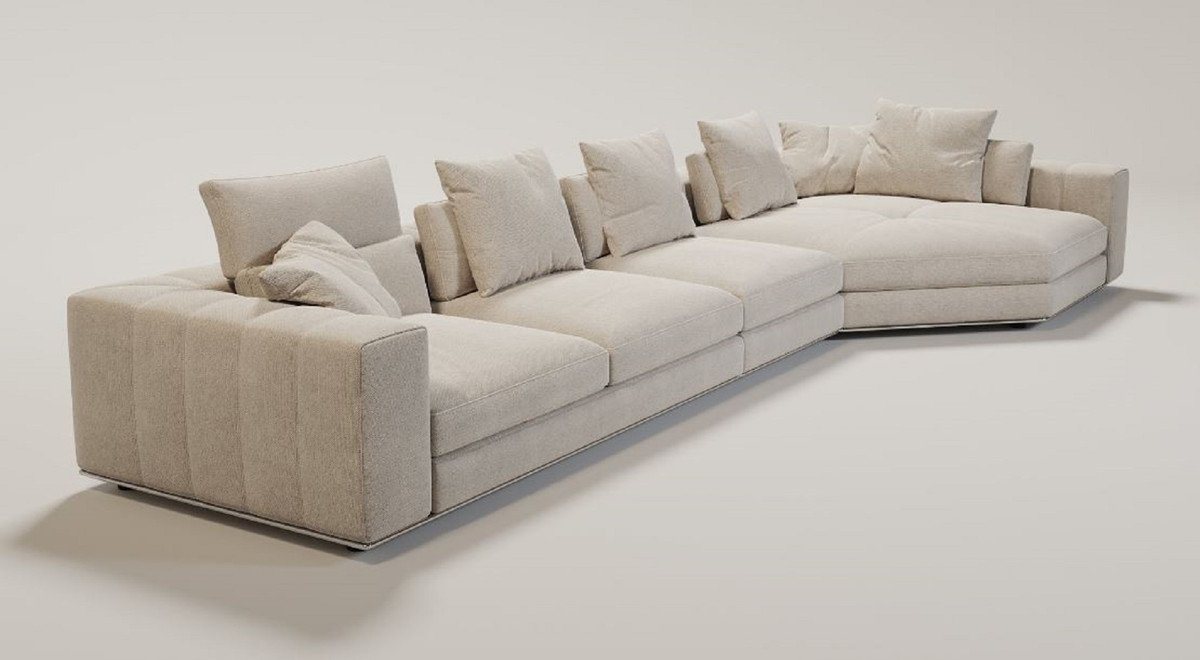 Casa Padrino Sofa Luxus Wohnzimmer Sofa mit Kissen Beige / Silber 400 x 130 x H. 56 cm - Luxus Wohnzimmer Möbel von Casa Padrino