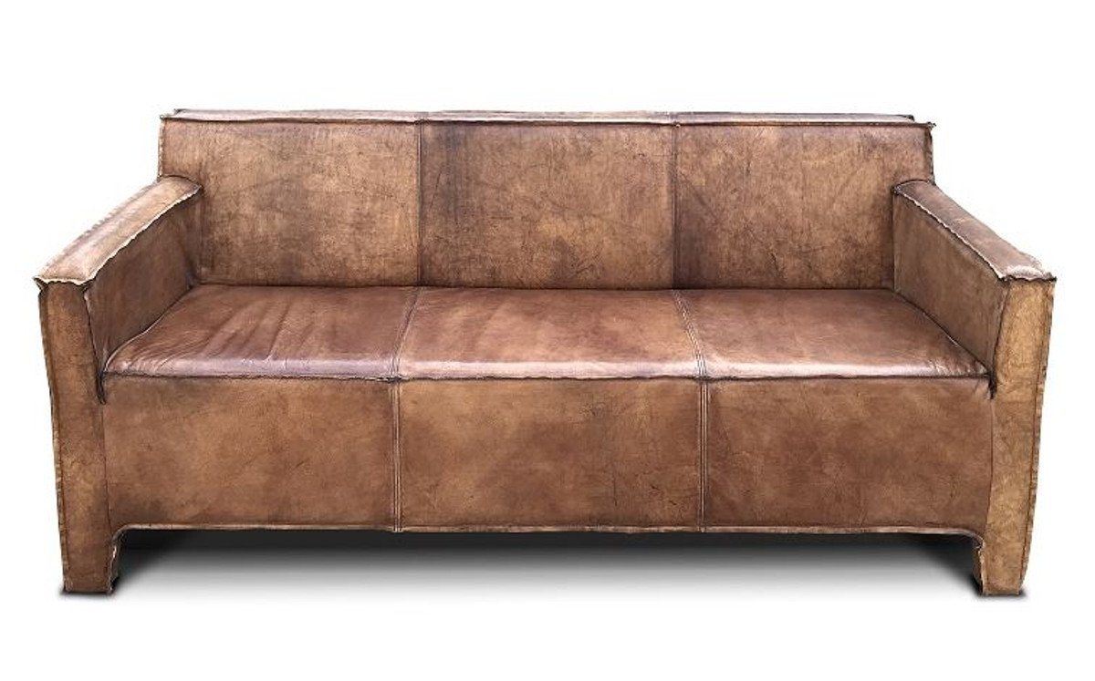 Casa Padrino Sofa Vintage Luxus Echtleder Lounge Sofa Braun 185 cm - Luxus Wohnzimmer Leder Couch Möbel Büffelleder von Casa Padrino