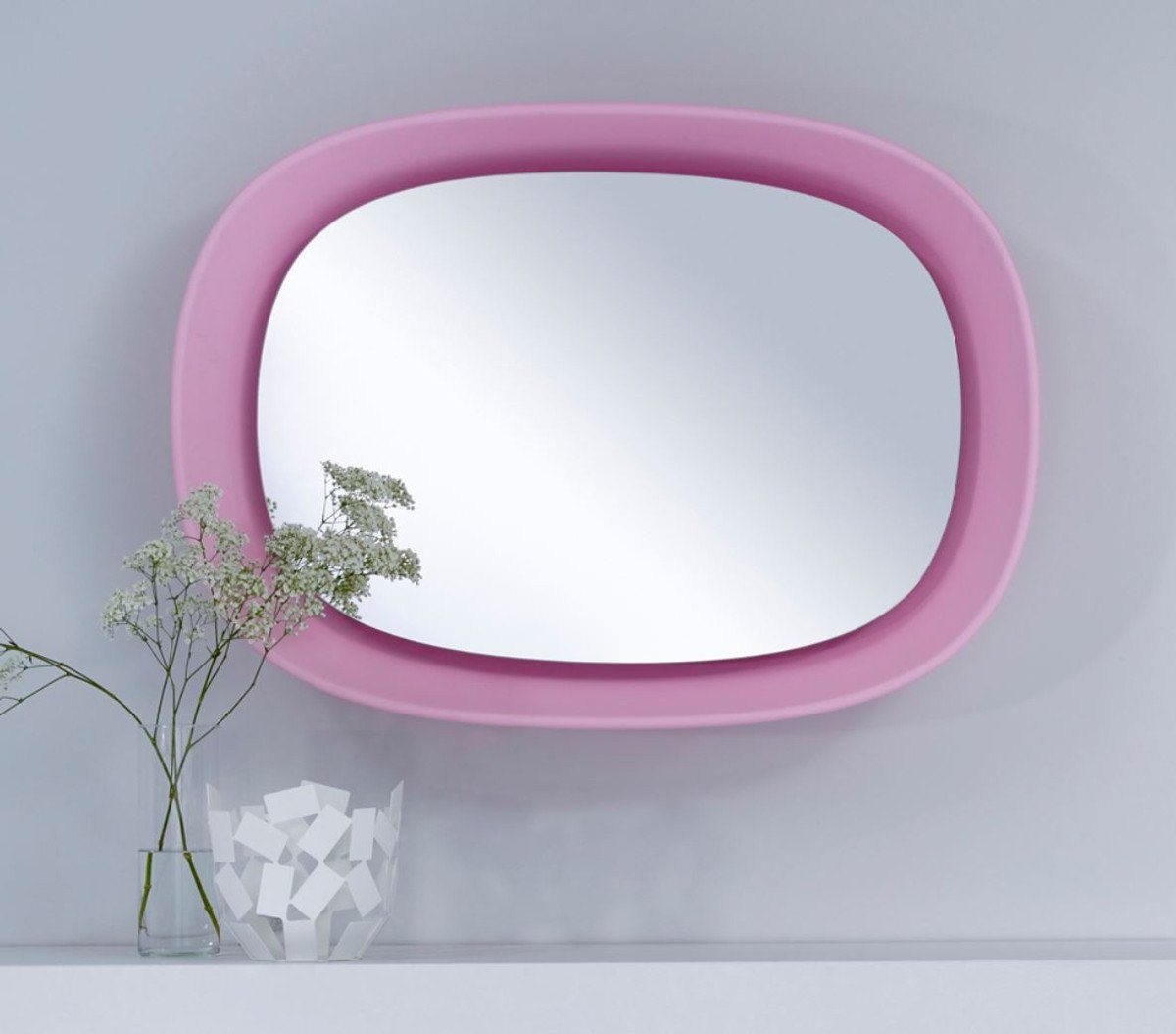 Casa Padrino Spiegel Luxus Designer Spiegel Rosa 70 x H. 97 cm - Designer Wandspiegel mit Licht von Casa Padrino