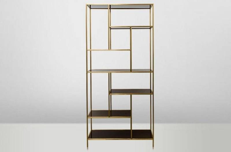 Casa Padrino Stauraumschrank Art Deco Luxus Regal Schrank Edelstahl Gold mit getönten Glasböden H210 x 98 x 35 cm - Bücherregal Regal Schrank - Jugendstil Möbel von Casa Padrino