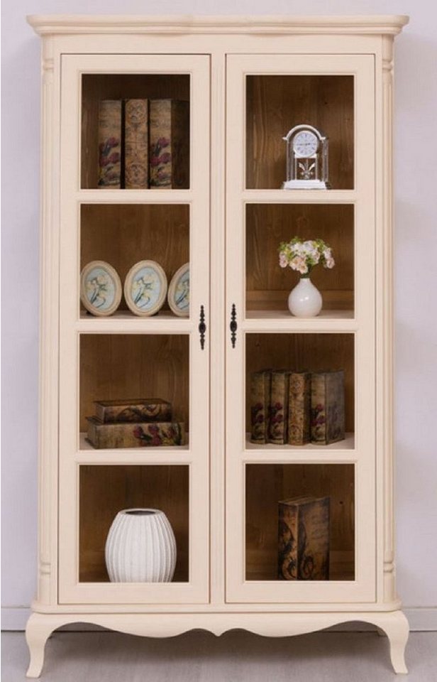 Casa Padrino Stauraumschrank Casa Padrino Landhausstil Vitrine Creme / Braun 112 x 49 x H. 190 cm - Massivholz Schrank mit 2 Glastüren - Massivholz Möbel - Landhausstil Möbel - Landhausstil Einrichtung von Casa Padrino