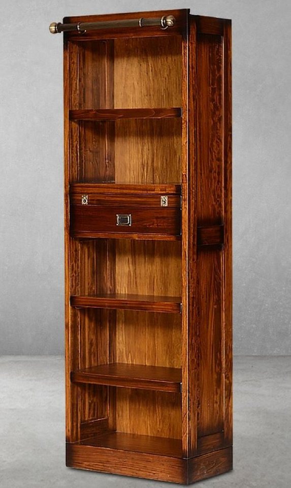 Casa Padrino Stauraumschrank Casa Padrino Luxus Vintage Stil Bücherschrank Braun / Messing 60 x 34 x H. 185 cm - Massivholz Wohnzimmer Schrank - Büro Schrank - Wohnzimmer Möbel - Büro Möbel - Luxus Vintage Stil Möbel von Casa Padrino