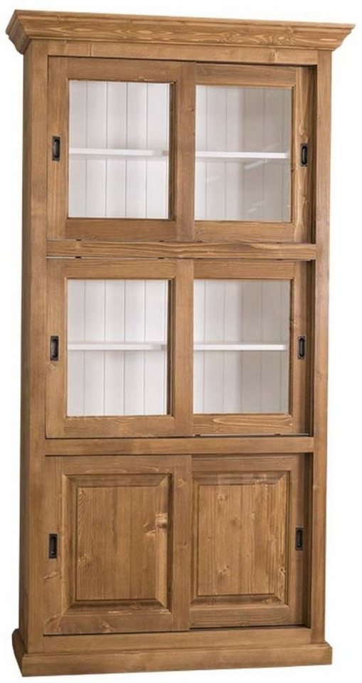 Casa Padrino Stauraumschrank Landhausstil Bücherschrank Braun / Weiß 110 x 40 x H. 210 cm - Wohnzimmerschrank mit 6 Schiebetüren von Casa Padrino