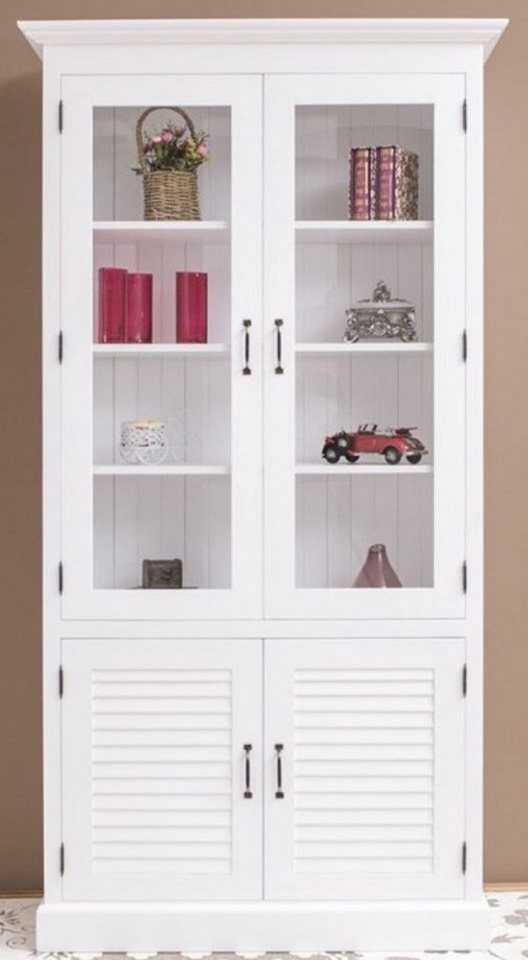 Casa Padrino Stauraumschrank Landhausstil Massivholz Schrank mit 4 Türen Weiß 64 x 39 x H. 210 cm - Regalschrank - Wohnzimmerschrank - Vitrinenschrank - Landhausstil Möbel von Casa Padrino