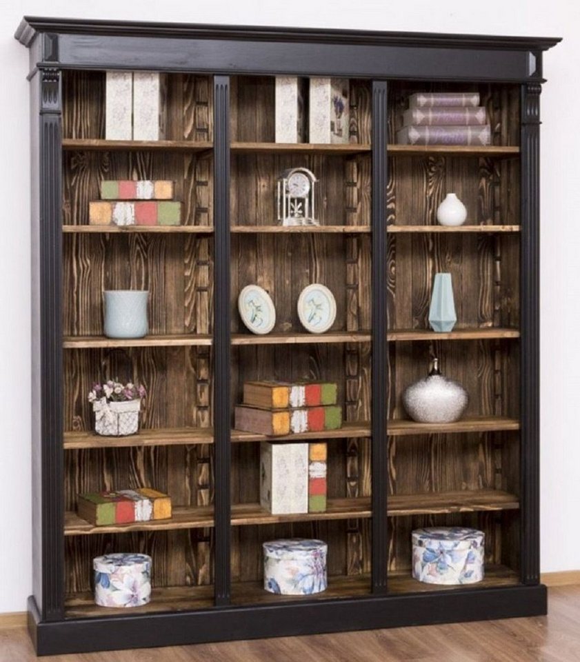 Casa Padrino Stauraumschrank Landhausstil Regalschrank Schwarz / Dunkelbraun 180 x 39 x H. 197 cm - Massivholz Schrank - Bücherschrank - Wohnzimmerschrank - Büroschrank - Landhausstil Möbel von Casa Padrino