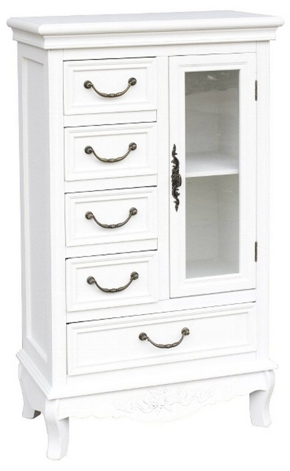 Casa Padrino Stauraumschrank Landhausstil Schrank mit Tür und 5 Schubladen Weiß 50 x 30 x H. 92 cm - Handgefertigter kleiner Wohnzimmerschrank im Landhausstil von Casa Padrino