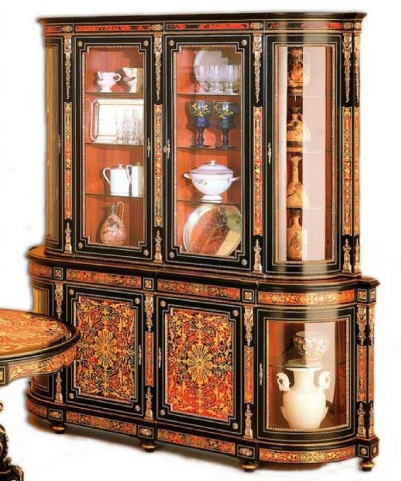 Casa Padrino Stauraumschrank Luxus Barock Boulle Esszimmerschrank Schwarz / Rot / Gold 228 x 49 x H. 237 cm - Handgefertigter Massivholz Schrank - Barock Esszimmer Küchen Möbel - Edel & Prunkvoll von Casa Padrino