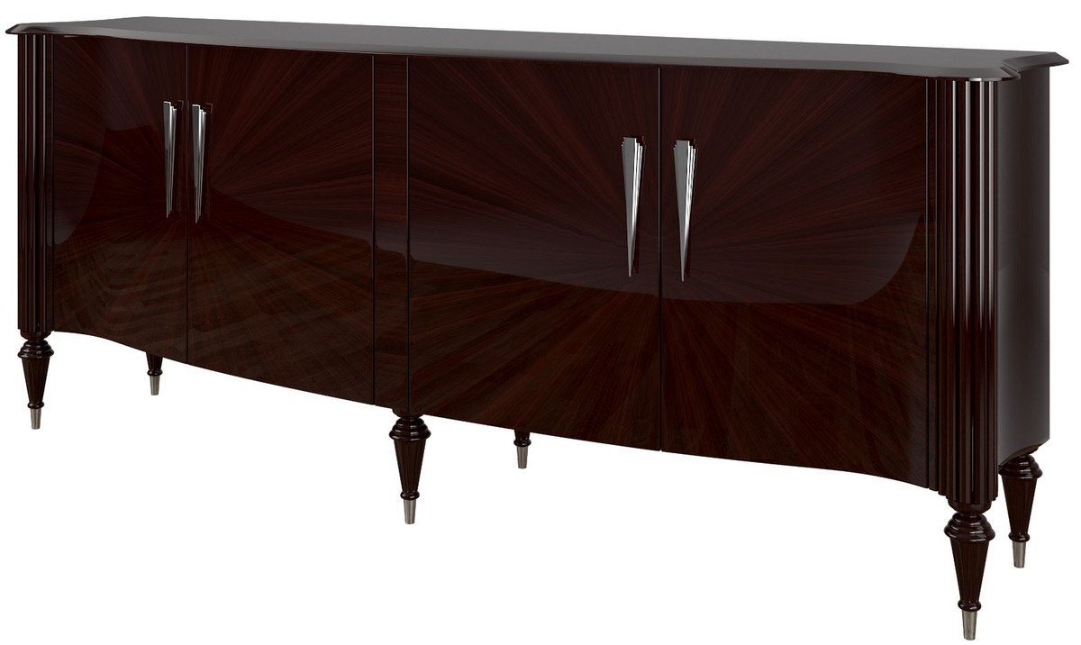 Casa Padrino Stauraumschrank Luxus Barock Sideboard Dunkelbraun Hochglanz / Silber 225 x 55 x H. 97 cm - Edler Wohnzimmer Schrank mit 4 Türen - Barock Möbel von Casa Padrino