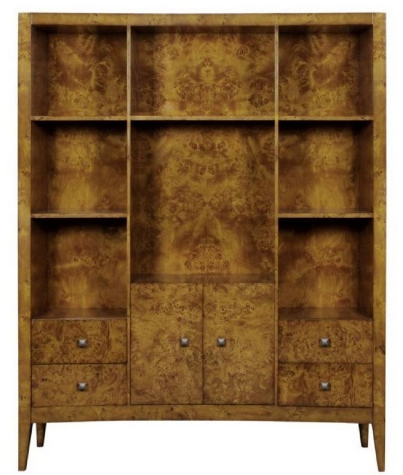 Casa Padrino Stauraumschrank Luxus Bücherschrank mit 2 Türen und 4 Schubladen Hellbraun 150 x 35 x H. 190 cm - Büroschrank - Wohnzimmerschrank - Luxus Qualität von Casa Padrino