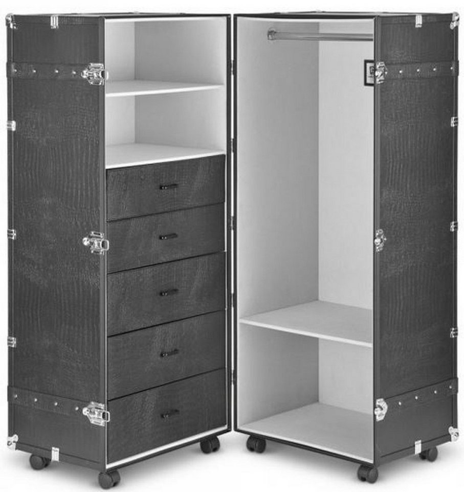 Casa Padrino Stauraumschrank Luxus Kunstleder Kofferschrank mit Rollen Schwarz / Silber 60 x 86 x H. 143 cm - Schrankkoffer im Vintage Stil - Luxus Accessoires von Casa Padrino