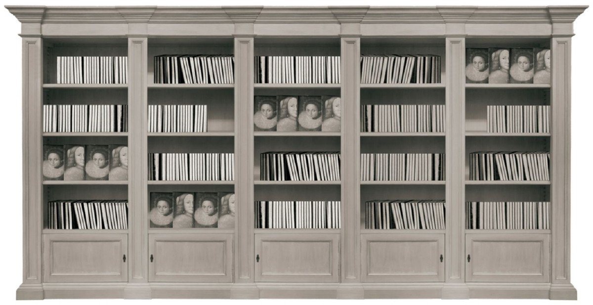 Casa Padrino Stauraumschrank Luxus Landhausstil Bücherschrank Grau 452 x 47 x H. 230 cm - Handgefertigter Massivholz Schrank - Regalschrank - Wohnzimmerschrank - Büroschrank - Landhausstil Möbel von Casa Padrino