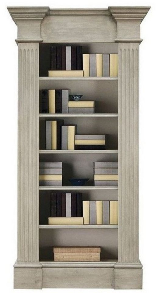 Casa Padrino Stauraumschrank Luxus Landhausstil Bücherschrank Grau - Handgefertigter Massivholz Schrank - Regalschrank - Edle Landhausstil Massivholz Möbel von Casa Padrino