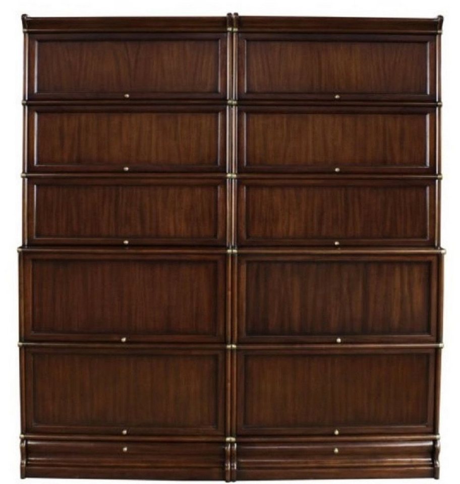 Casa Padrino Stauraumschrank Luxus Mahagoni Bücherschrank mit 10 Glastüren und 2 Schubladen Dunkelbraun 172 x 36,5 x H. 197 cm - Luxus Büromöbel von Casa Padrino