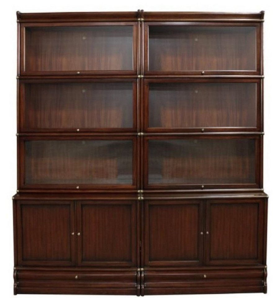 Casa Padrino Stauraumschrank Luxus Mahagoni Bücherschrank mit 10 Türen und 2 Schubladen Dunkelbraun 172 x 47 x H. 234 cm - Luxus Büromöbel von Casa Padrino