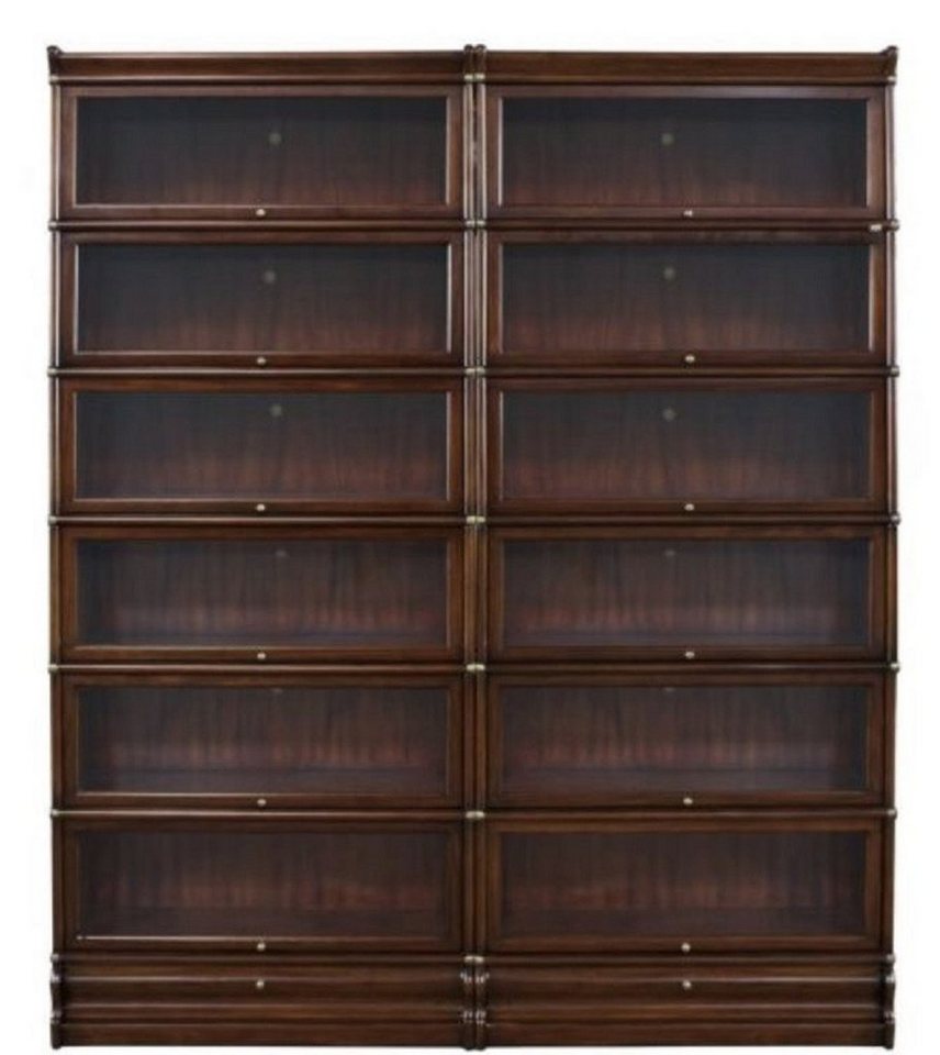 Casa Padrino Stauraumschrank Luxus Mahagoni Bücherschrank mit 12 Glastüren und 2 Schubladen Dunkelbraun 172 x 31 x H. 211 cm - Luxus Büromöbel von Casa Padrino