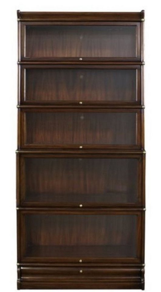 Casa Padrino Stauraumschrank Luxus Mahagoni Bücherschrank mit 5 Glastüren und Schublade Dunkelbraun 86 x 36,5 x H. 197 cm - Luxus Möbel von Casa Padrino