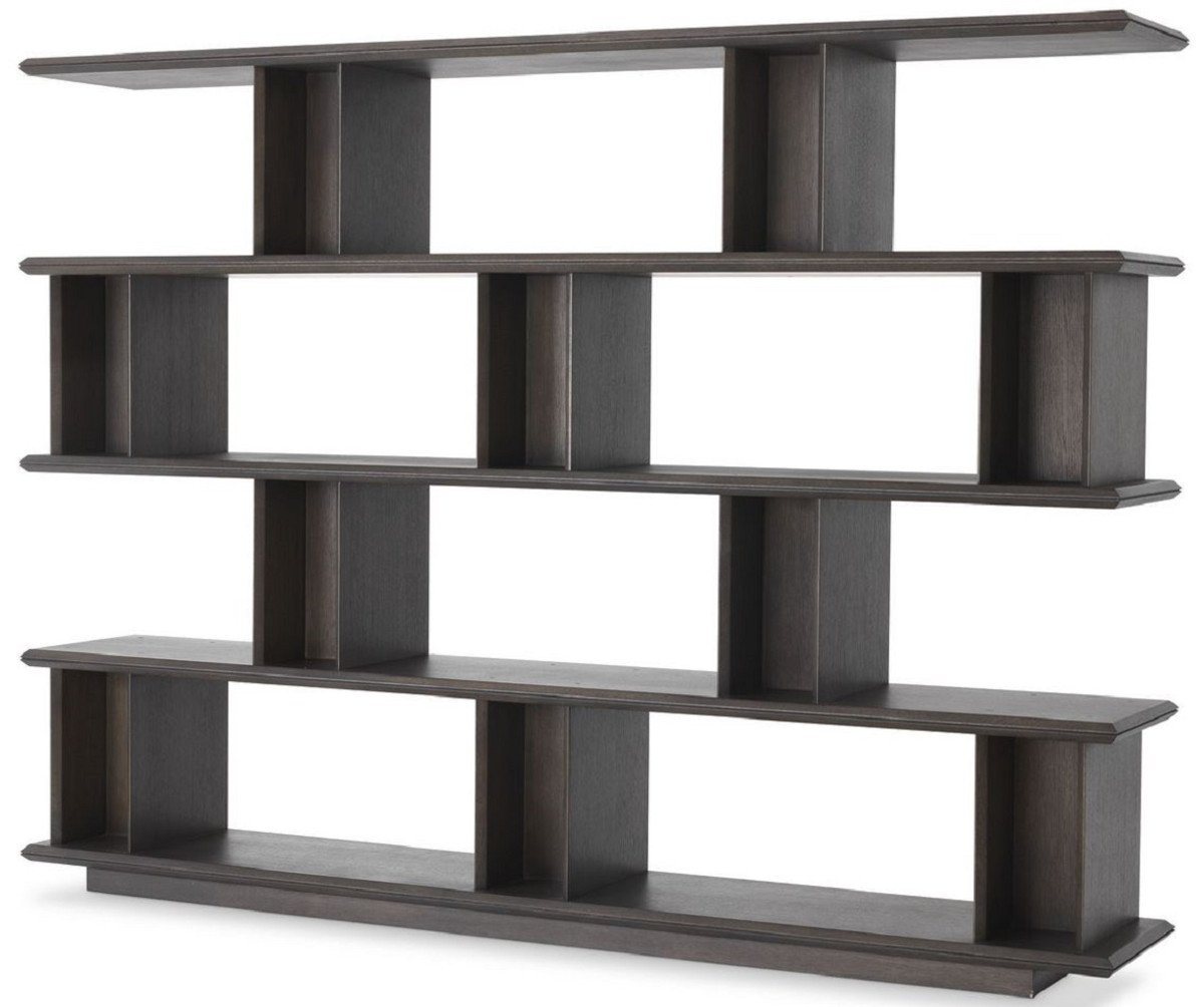 Casa Padrino Stauraumschrank Luxus Massivholz Regalschrank Mokkafarben 230 x 40 x H. 170 cm - Eichenfurnier Schrank - Bücherschrank - Luxus Wohnzimmer Möbel von Casa Padrino