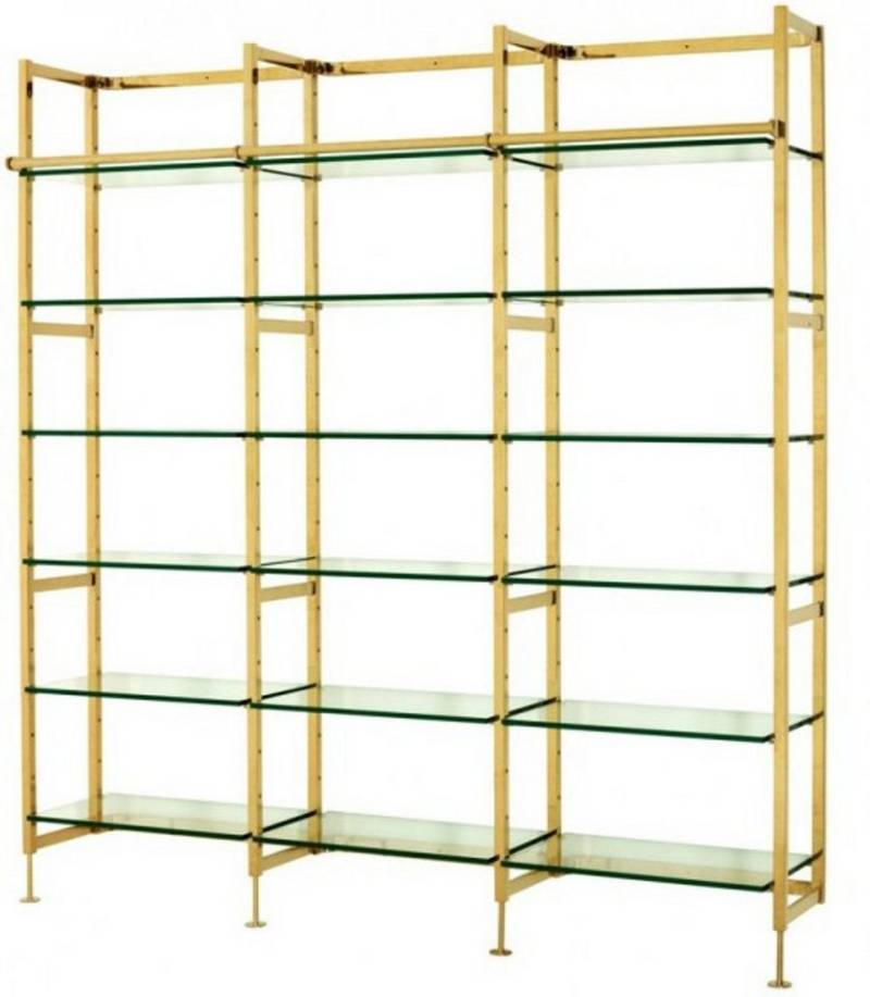 Casa Padrino Stauraumschrank Luxus Regal Schrank Edelstahl Gold mit Glasböden B 223 x H 245 cm Bücherregal Regal Schrank - Art Deco Möbel von Casa Padrino