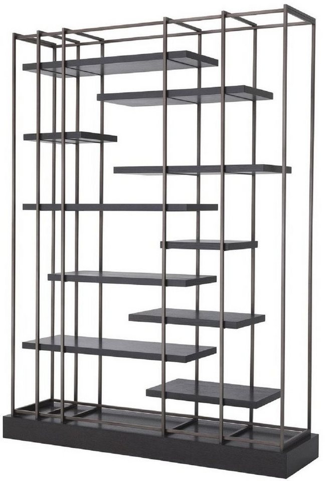 Casa Padrino Stauraumschrank Luxus Regalschrank Schwarz / Bronze 166 x 45 x H. 222 cm - Bücherschrank - Wohnzimmerschrank - Büroschrank von Casa Padrino