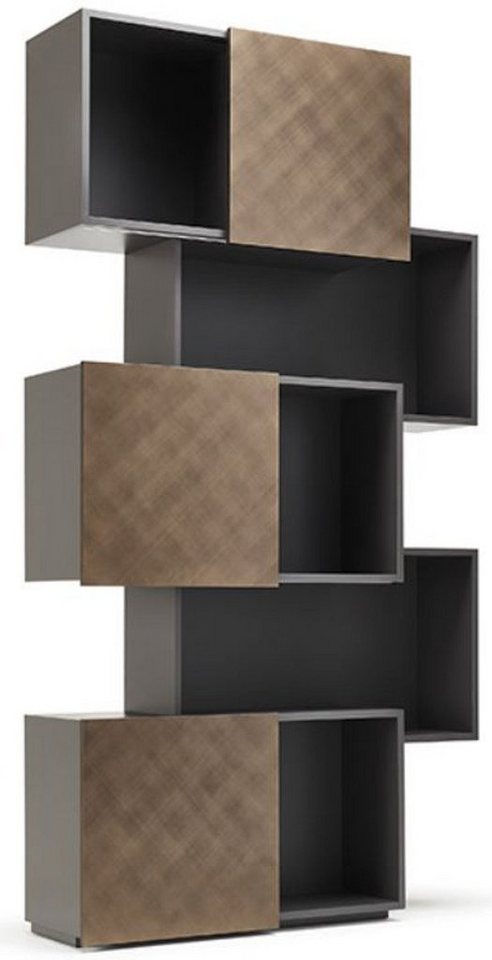 Casa Padrino Stauraumschrank Luxus Regalschrank mit 3 Schiebetüren Graphit / Bronze 104,5 x 30 x H. 196,5 cm - Bücherschrank - Wohnzimmerschrank - Büroschrank - Luxus Schrank von Casa Padrino