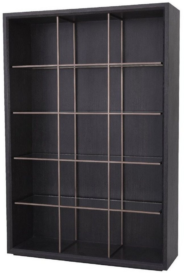 Casa Padrino Stauraumschrank Luxus Regalschrank mit 4 Glasregalen Anthrazitgrau / Kupferfarben 150 x 46 x H. 221,5 cm - Bücherschrank - Wohnzimmerschrank - Büroschrank - Luxus Schrank von Casa Padrino