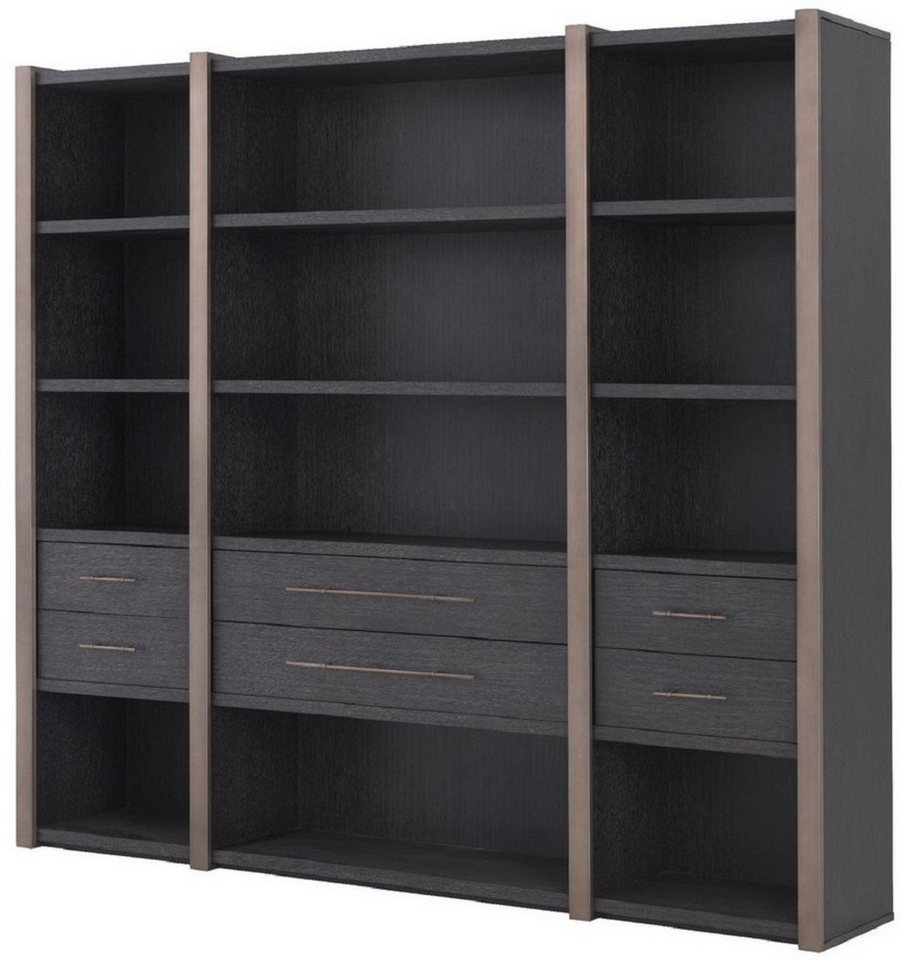 Casa Padrino Stauraumschrank Luxus Regalschrank mit 6 Schubladen Anthrazitgrau / Bronzefarben 253 x 47 x H. 229 cm - Bücherschrank - Wohnzimmerschrank - Büroschrank - Luxus Schrank von Casa Padrino