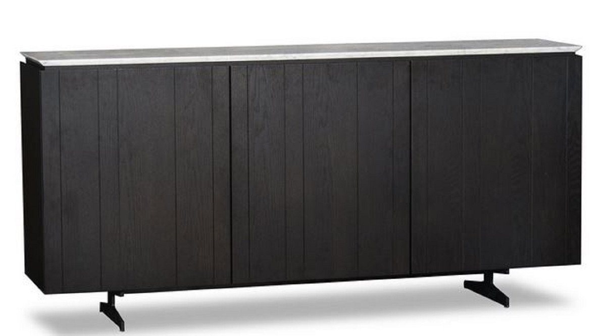 Casa Padrino Stauraumschrank Luxus Sideboard mit 3 Türen und Marmorplatte Schwarz / Grau 179 x 40 x H. 80 cm - Wohnzimmerschrank - Luxus Qualität von Casa Padrino