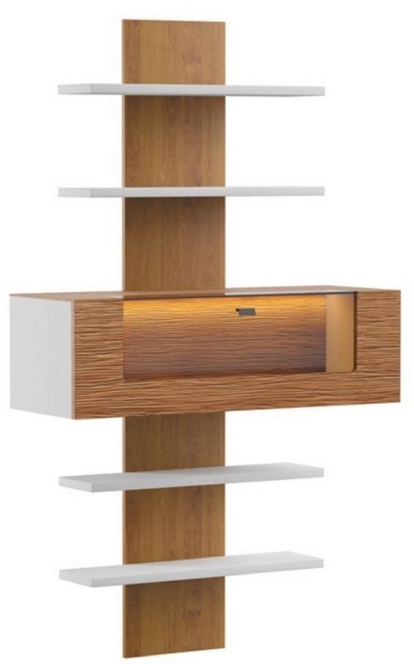 Casa Padrino Stauraumschrank Wandregal Braun / Weiß 110,6 x 40,4 x H. 193,4 cm - Moderne Beleutetetes Massivholz Wandregal - Moderne Wohnzimmer Möbel von Casa Padrino