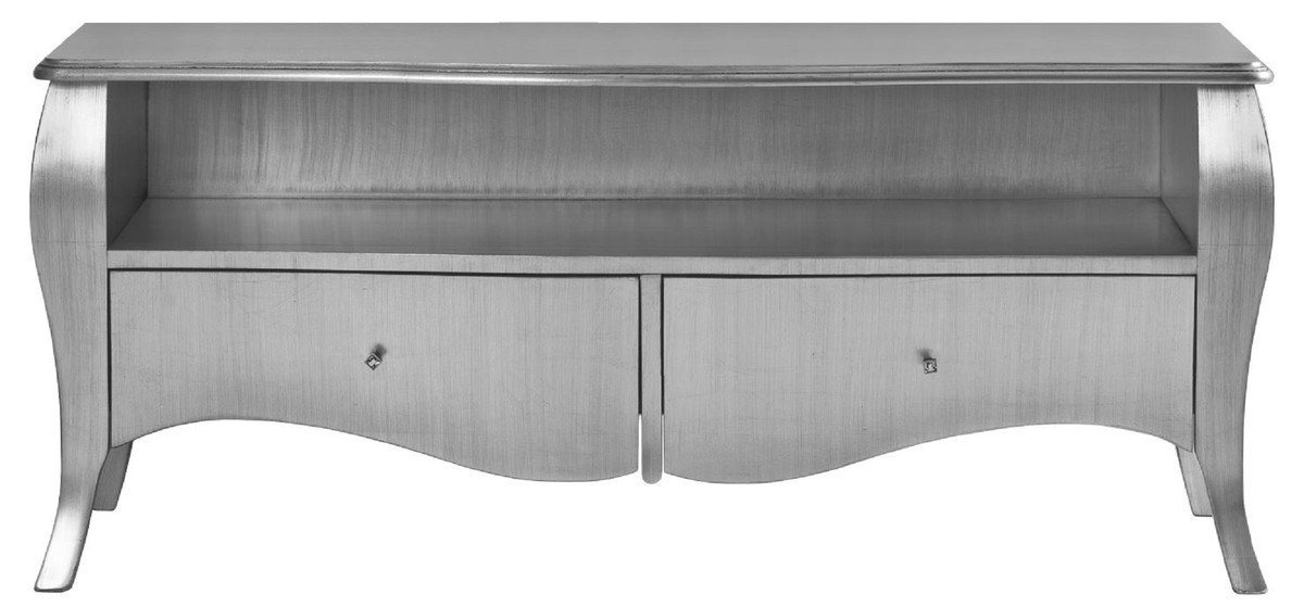 Casa Padrino TV-Schrank Casa Padrino Luxus Barock TV Schrank Silber - Handgefertigtes Massivholz Sideboard mit 2 Schubladen - Luxus Möbel im Barockstil - Barock Möbel - Barock Einrichtung - Edel & Prunkvoll von Casa Padrino