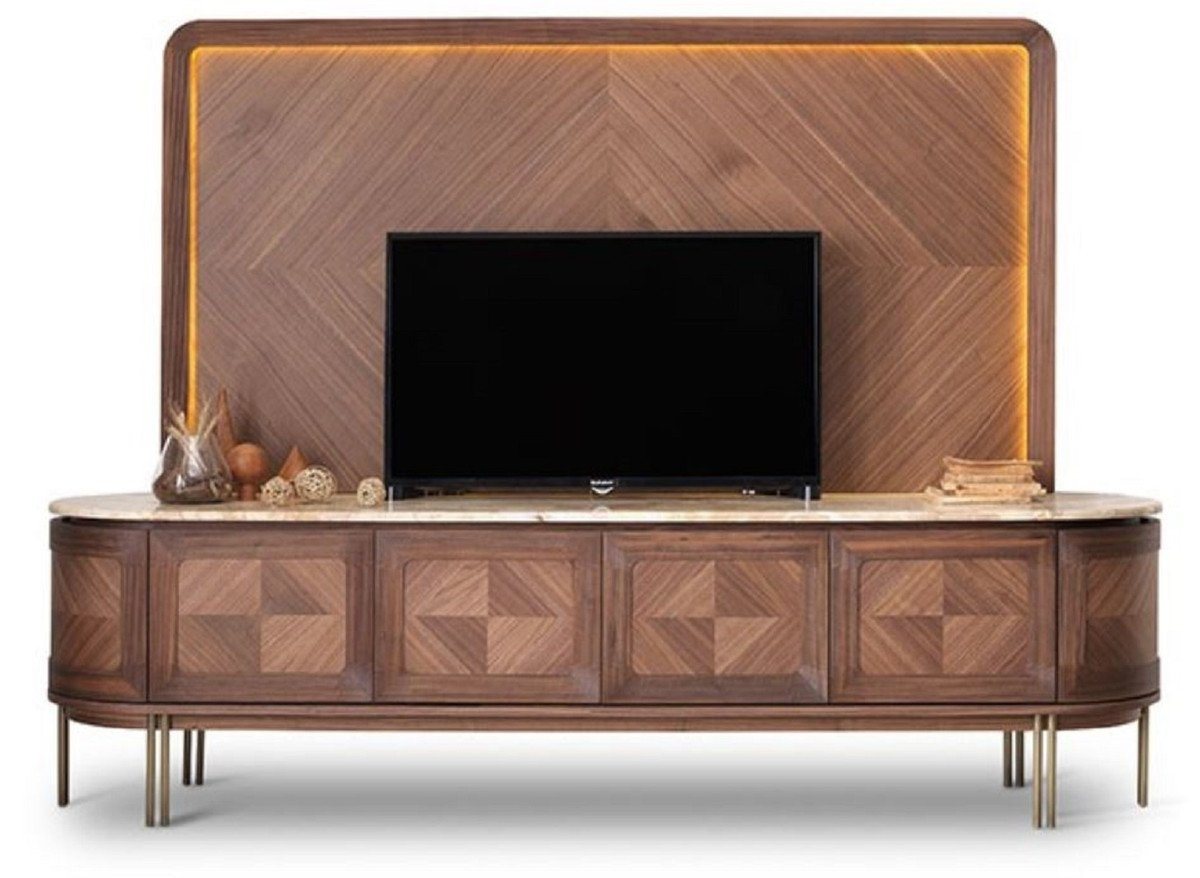 Casa Padrino TV-Schrank Casa Padrino Luxus TV Schrank Set Braun / Beige / Messing - Wohnzimmer Sideboard mit 4 Türen & beleuchteter TV Rückwand - Wohnzimmer Möbel - Hotel Möbel - Luxus Möbel von Casa Padrino