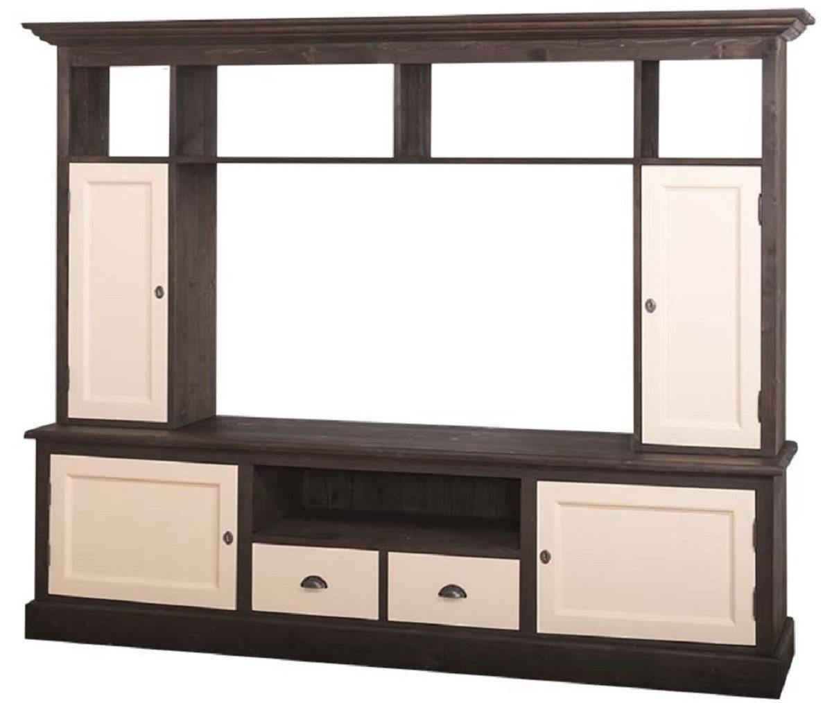 Casa Padrino TV-Schrank Landhausstil Fernsehschrank Dunkelbraun / Beige 207 x 46 x H. 166 cm - Massivholz TV Schrank - Wohnzimmerschrank - Landhausstil Wohnzimmermöbel von Casa Padrino