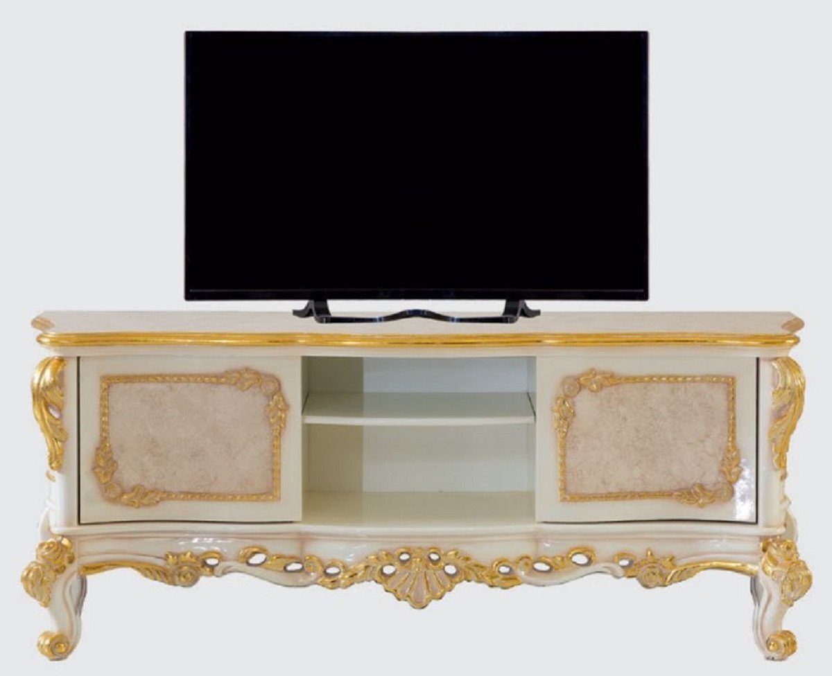 Casa Padrino TV-Schrank Luxus Barock TV Schrank Beige / Weiß / Gold - Prunkvolles Wohnzimmer Sideboard mit 2 Türen - Barock Wohnzimmer Möbel von Casa Padrino