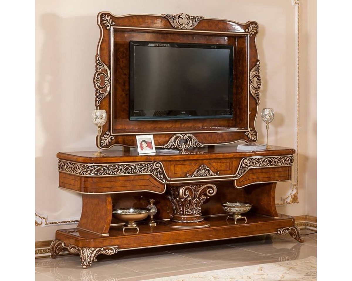 Casa Padrino TV-Schrank Luxus Barock TV Schrank Braun / Bronzefarben - Prunkvolles Wohnzimmer Sideboard mit Rückwand - Barock Wohnzimmer Möbel - Edel & Prunkvoll von Casa Padrino