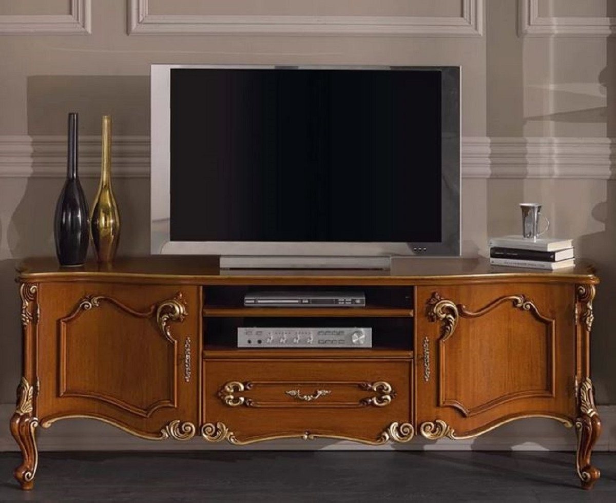 Casa Padrino TV-Schrank Luxus Barock TV Schrank Braun / Gold - Handgefertigtes Massivholz Sideboard mit 2 Türen und Schublade - Barock Wohnzimmer Möbel - Luxus Qualität - Made in Italy von Casa Padrino