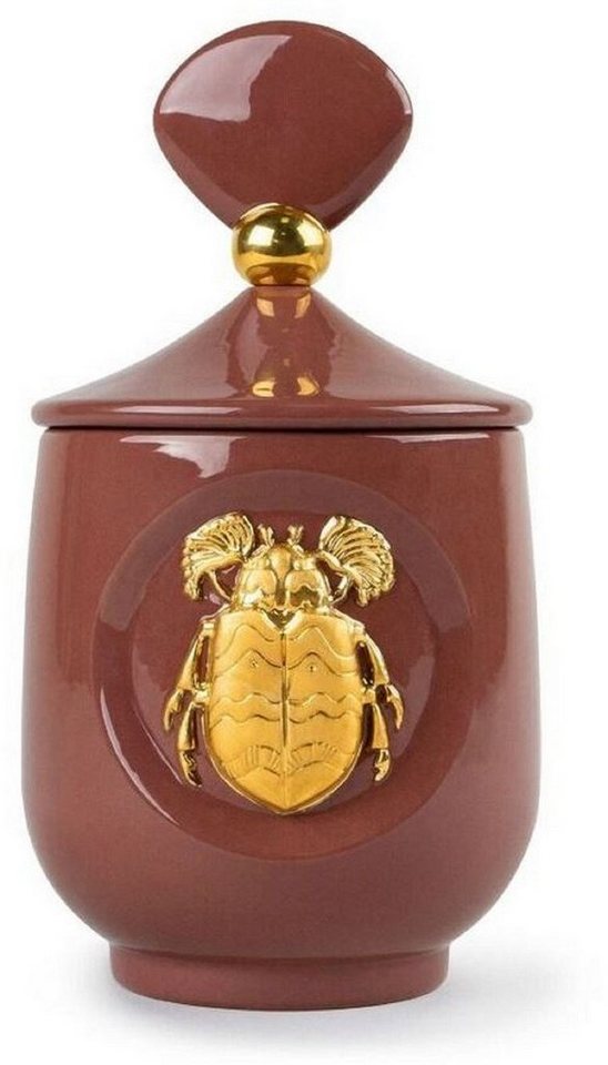 Casa Padrino Teelichthalter Luxus Duftspender Skarabäus Käfer Rot / Gold Ø 11 x H. 21 cm - Runder Porzellan Raumerfrischer mit Deckel - Deko Accessoires - Luxus Qualität von Casa Padrino