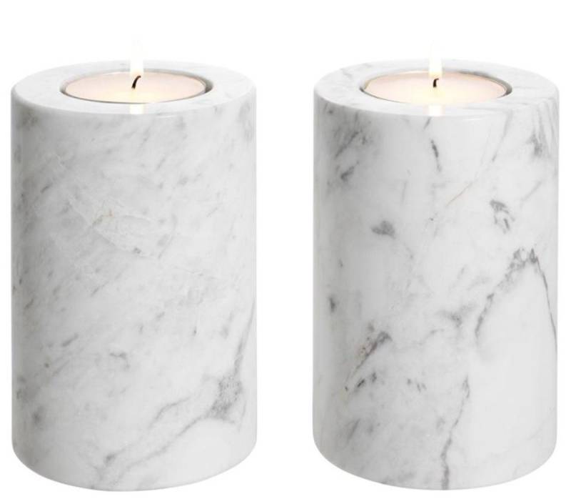 Casa Padrino Teelichthalter Luxus Marmor Teelichthalter Set Weiß Ø 10 x H. 15 cm - Luxus Qualität von Casa Padrino