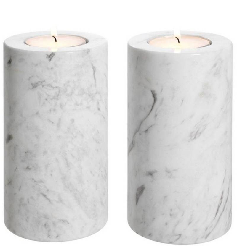 Casa Padrino Teelichthalter Luxus Marmor Teelichthalter Set Weiß Ø 10 x H. 18 cm - Luxus Qualität von Casa Padrino