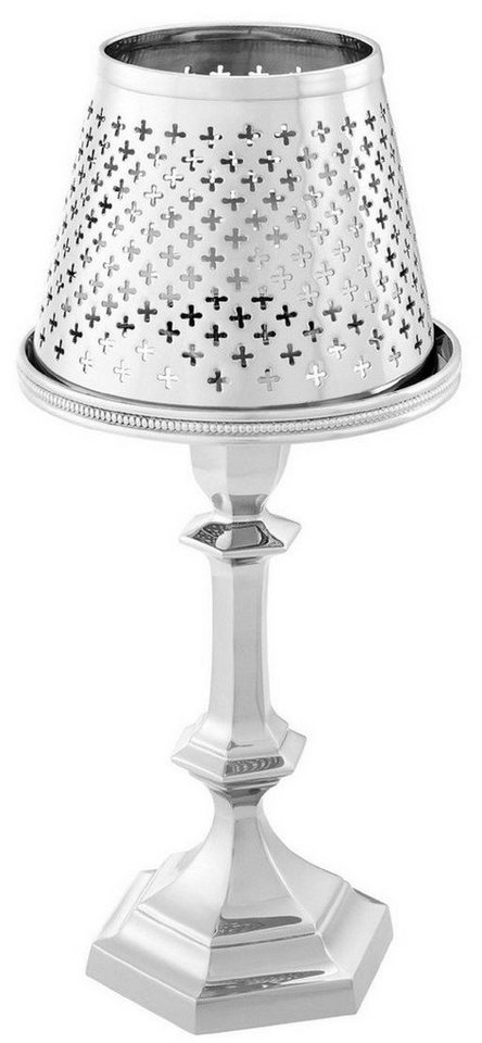 Casa Padrino Teelichthalter Luxus Messing Teelichthalter mit Lampenschirm Silber Ø 16 x H. 36 cm - Deko Accessoires von Casa Padrino