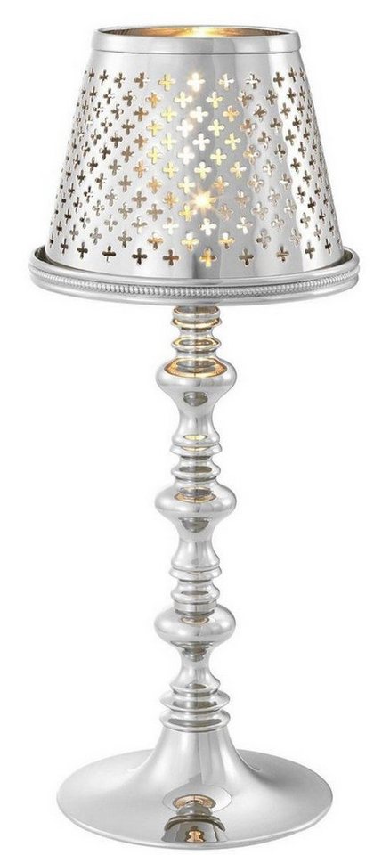 Casa Padrino Teelichthalter Luxus Messing Teelichthalter mit Lampenschirm Silber Ø 16 x H. 39 cm - Deko Accessoires von Casa Padrino
