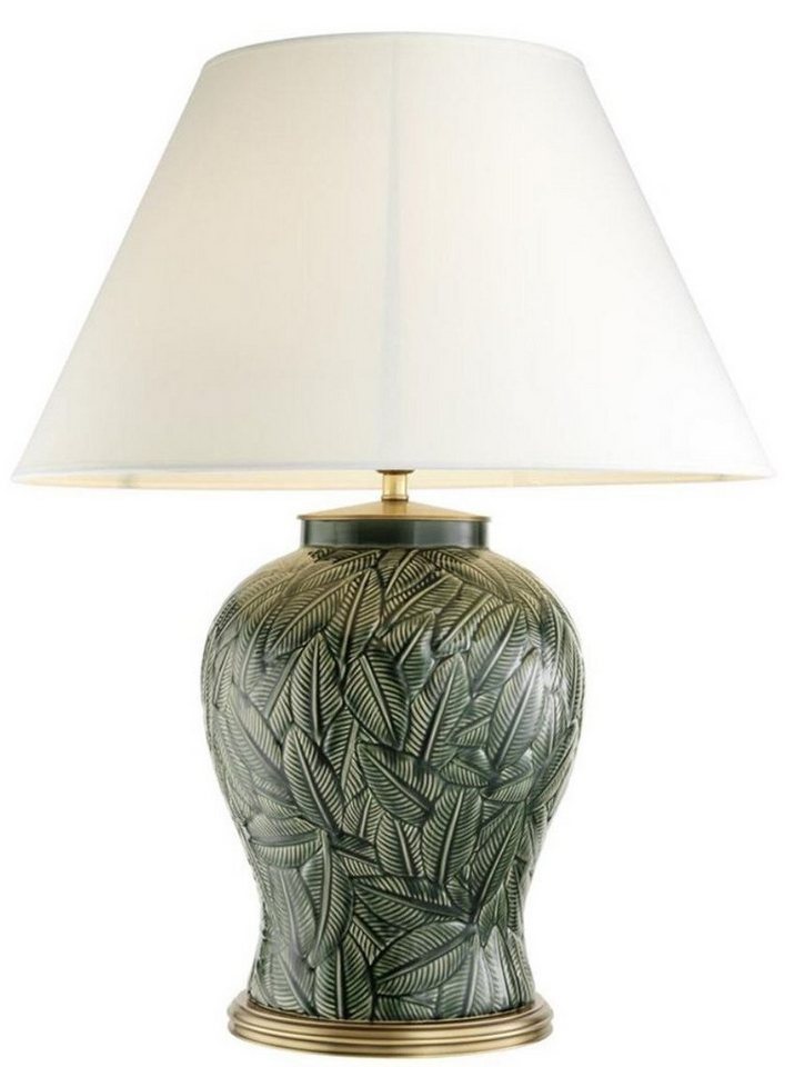 Casa Padrino Tischleuchte Luxus Keramik Tischlampe Grün / Antik Messing - Wohnzimmermöbel von Casa Padrino